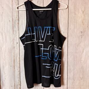 City Streets  Athletic Live Love Run Black Tank Top with Blue and White Print